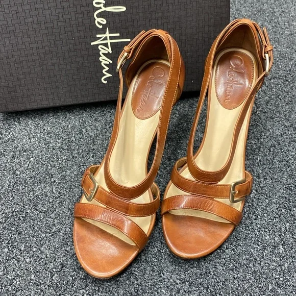 Cole Haan carma air hi heels sandal strappy Woodbury brown tan 7.5 - Picture 3 of 15